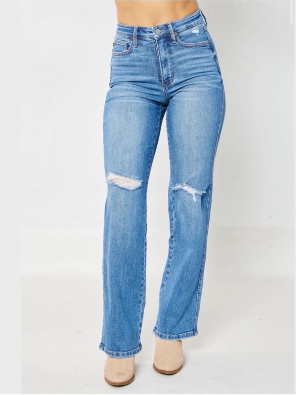 Judy Blue High-Rise Straight Leg Ripped Jeans - Light Blue